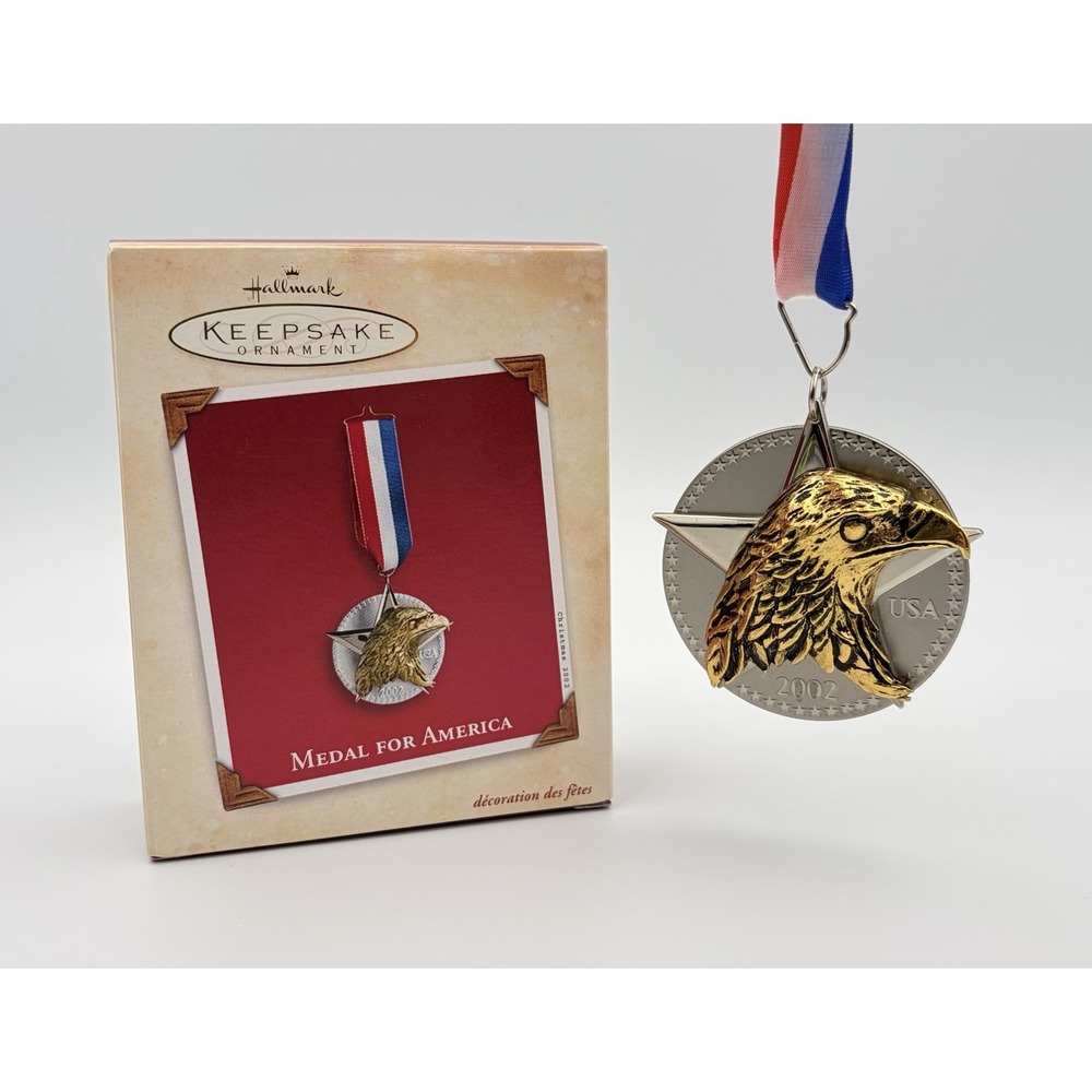 Hallmark 2002 Medal For America Christmas Ornament Eagle Star Pewter Vintage